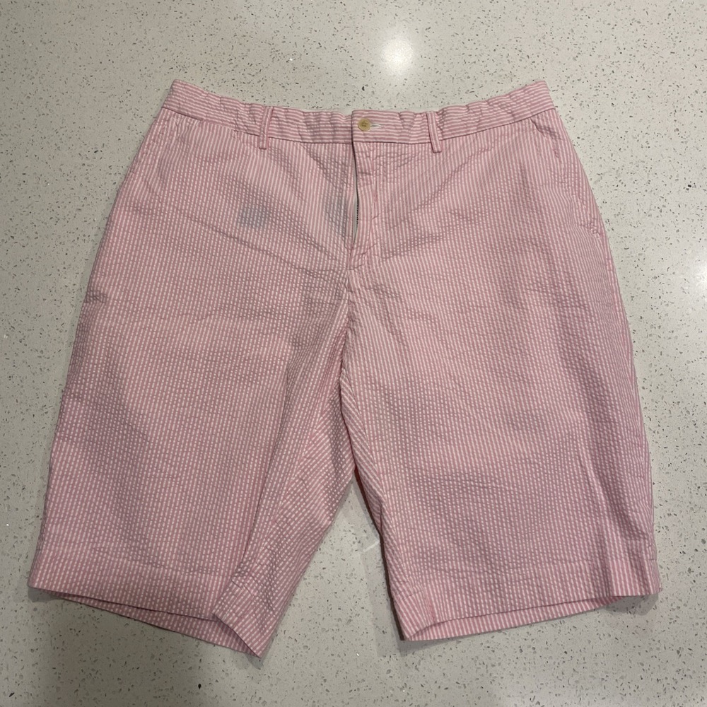 Polo Ralph Lauren Pink & White Stripe Seersucker Preppy Chino Shorts 36